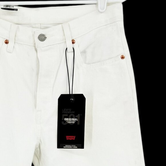 Levis 501 Women Original Straight Button White Denim Crop Jeans 29x26 Cotton NWT - Picture 14 of 14